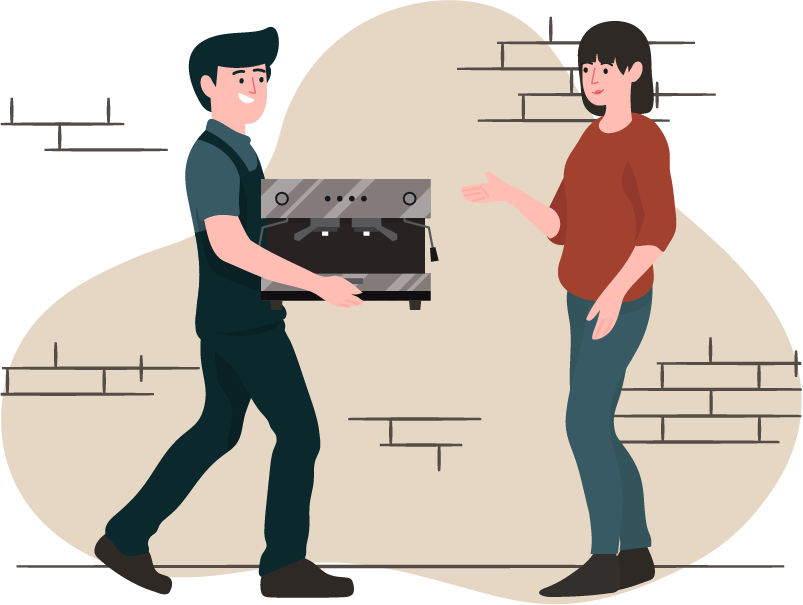 Die reparierte Kaffeemaschine wird übergeben